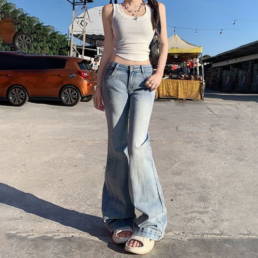 American Retro Low Waist Hot Girl Bell-bottom Pants Slim Fit Slimming Stretch All-matching Jeans