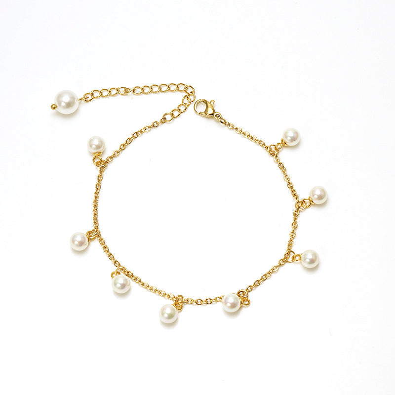 Fashion Tassel Stainless Steel Pearl Anklet