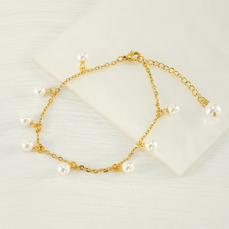 Fashion Tassel Stainless Steel Pearl Anklet