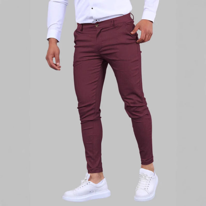 Men's Solid Color Twill Slim Fit Stretch Feet Pants
