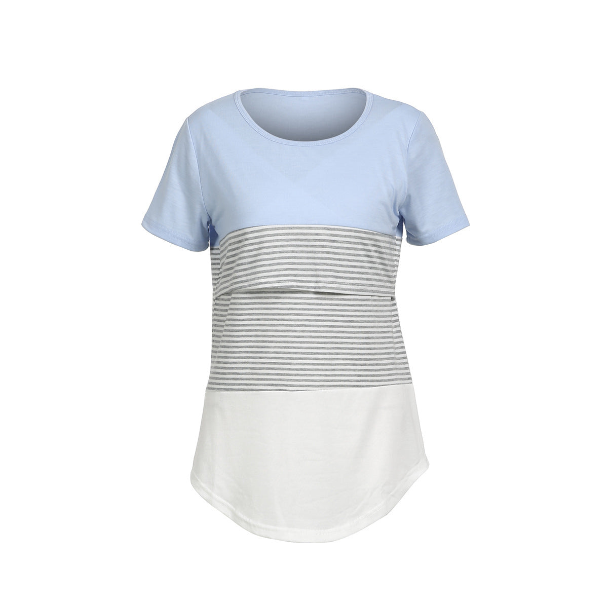 Europe and America Striped Stitching Short Sleeve Breastfeeding T-shirt for Pregnant Women