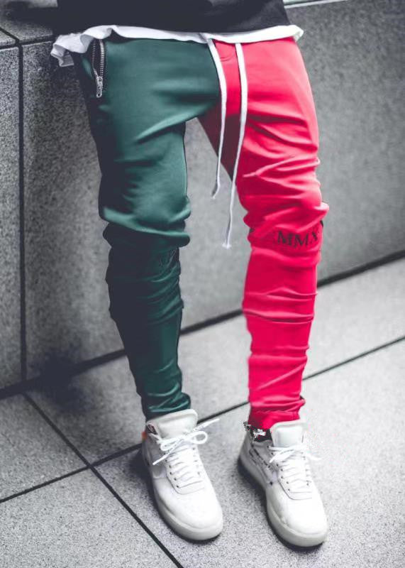 Patchwork stretch fit pants