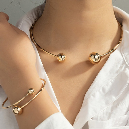 Gold Size Ball Dislocation Thin Open-end Bangle Bracelet Armband