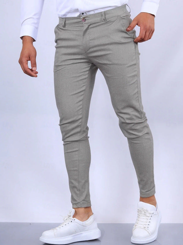 Men's Solid Color Twill Slim Fit Stretch Feet Pants