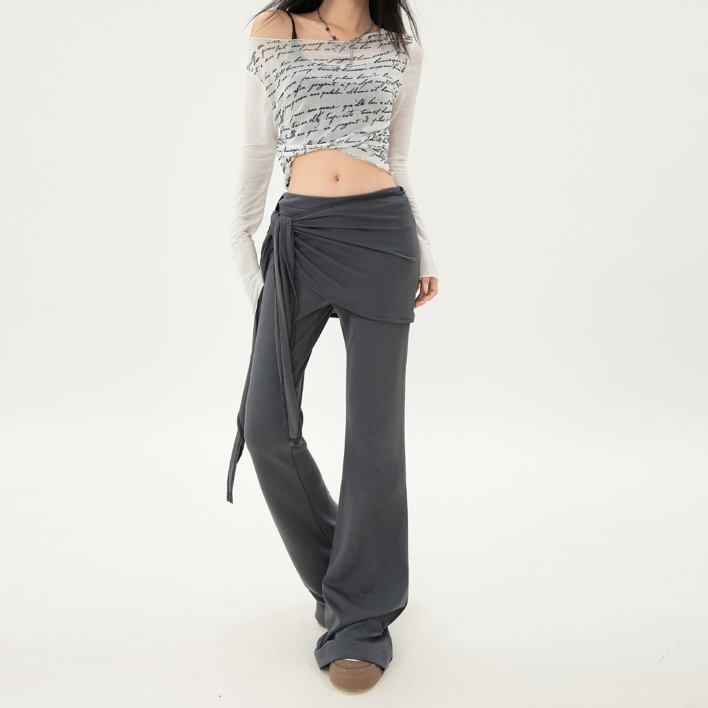 Casual Low Waist Slim Fit Bell-bottom Pants