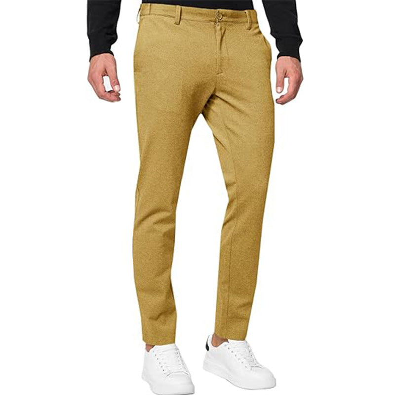 Men's Chino Slim-fit Solid Color Stretch Pleated Tapered Casual Pants