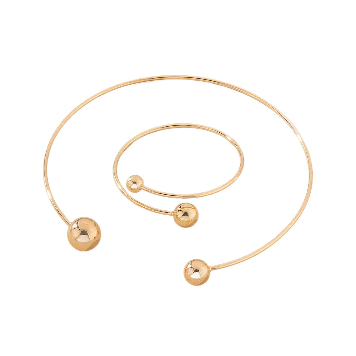 Gold Size Ball Dislocation Thin Open-end Bangle Bracelet Armband