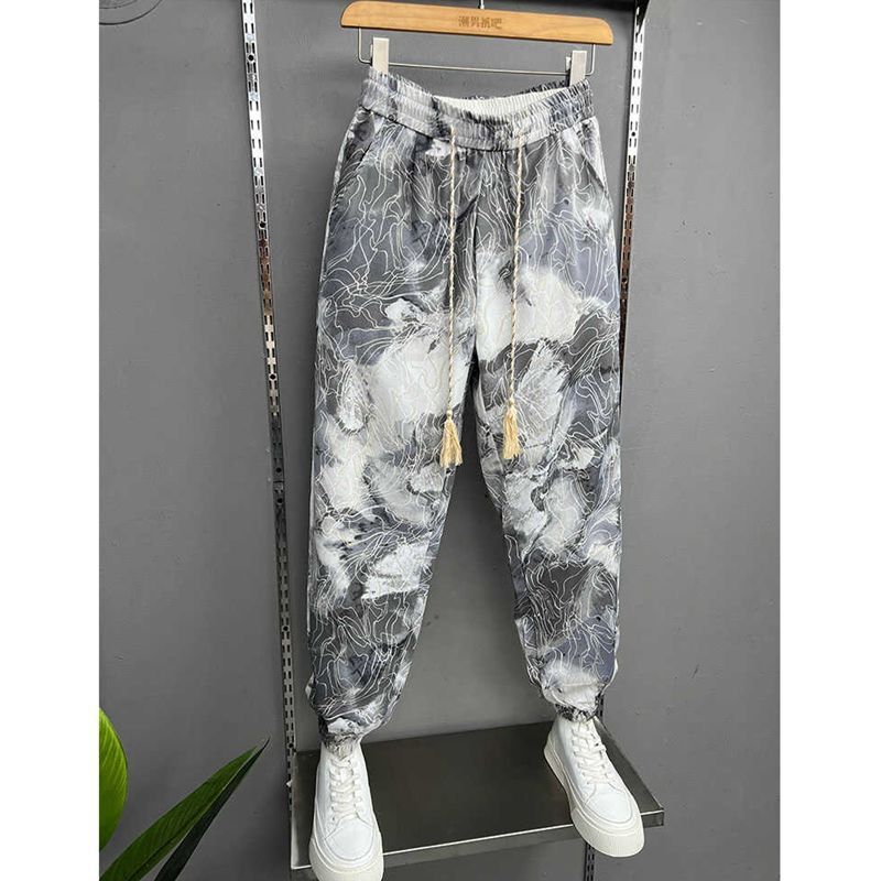 Jacquard Stretch Slim Fit Men's Ankle-tied Pants