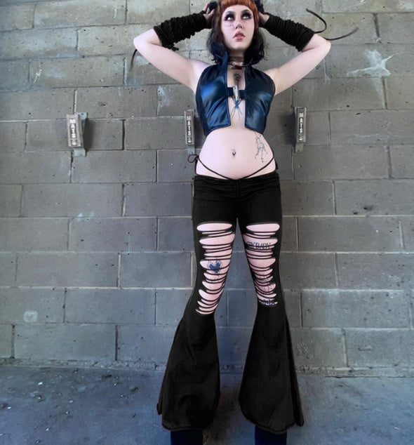 Slim Fit Hollow Out Drawstring Spicy Girls' Bell Pants