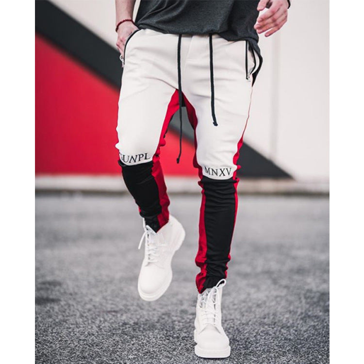 Patchwork stretch fit pants