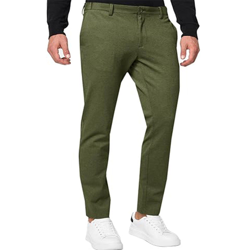 Men's Chino Slim-fit Solid Color Stretch Pleated Tapered Casual Pants