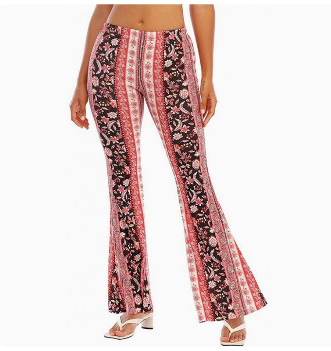 Meilaoshi New Bohemian Style Bell-bottom Pants Women's Ethnic Style Fashion Casual Stretch