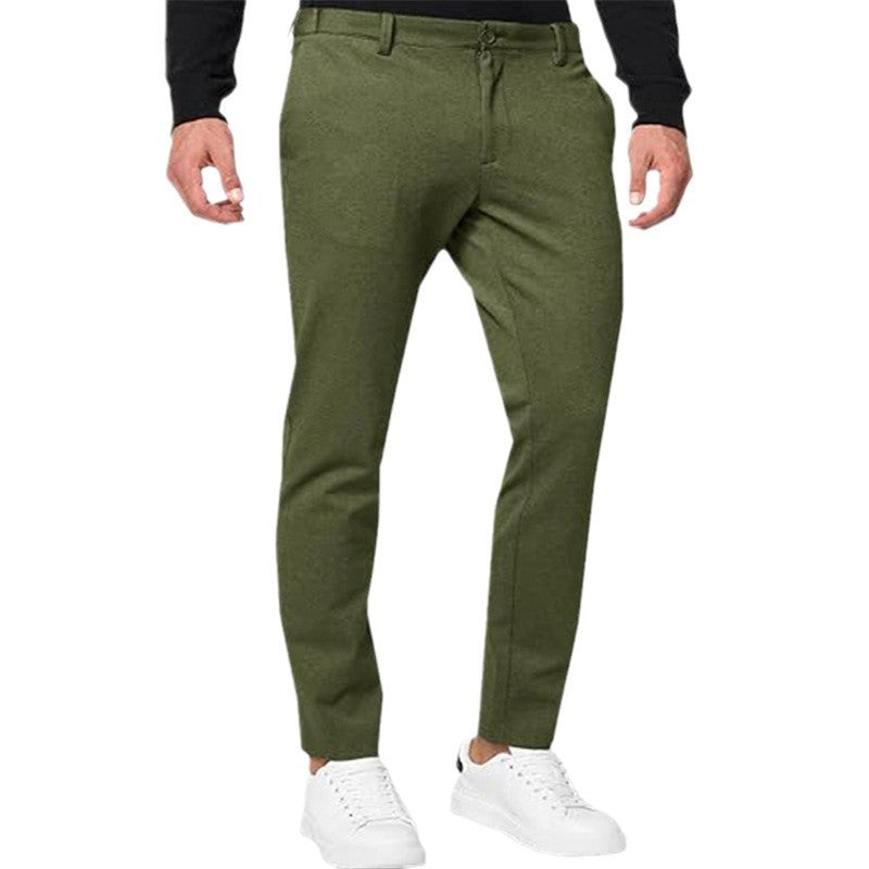 Men's Chino Slim-fit Solid Color Stretch Pleated Tapered Casual Pants