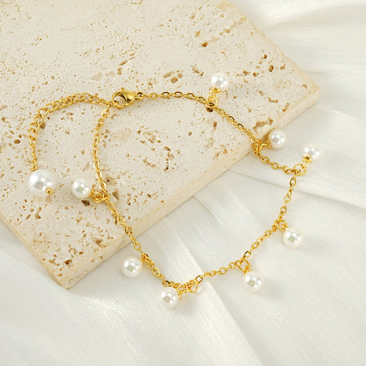 Fashion Tassel Stainless Steel Pearl Anklet