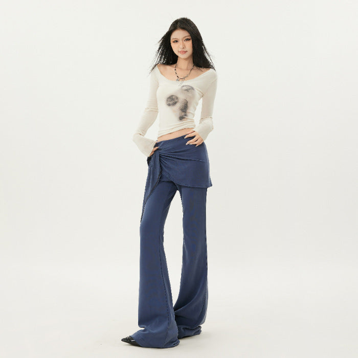 Casual Low Waist Slim Fit Bell-bottom Pants