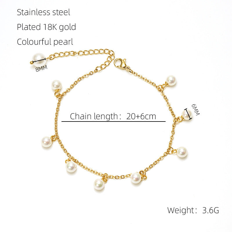 Fashion Tassel Stainless Steel Pearl Anklet