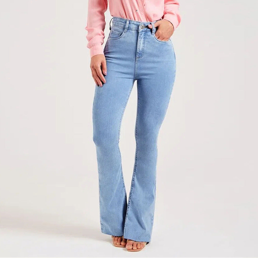 New Slim Fit Stretch Fashion Light Color Bell-bottom Pants Women
