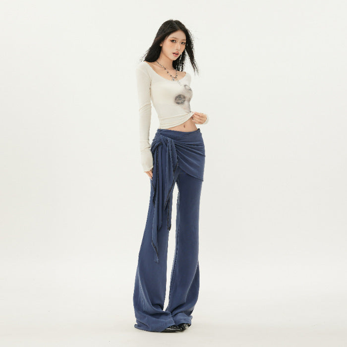 Casual Low Waist Slim Fit Bell-bottom Pants