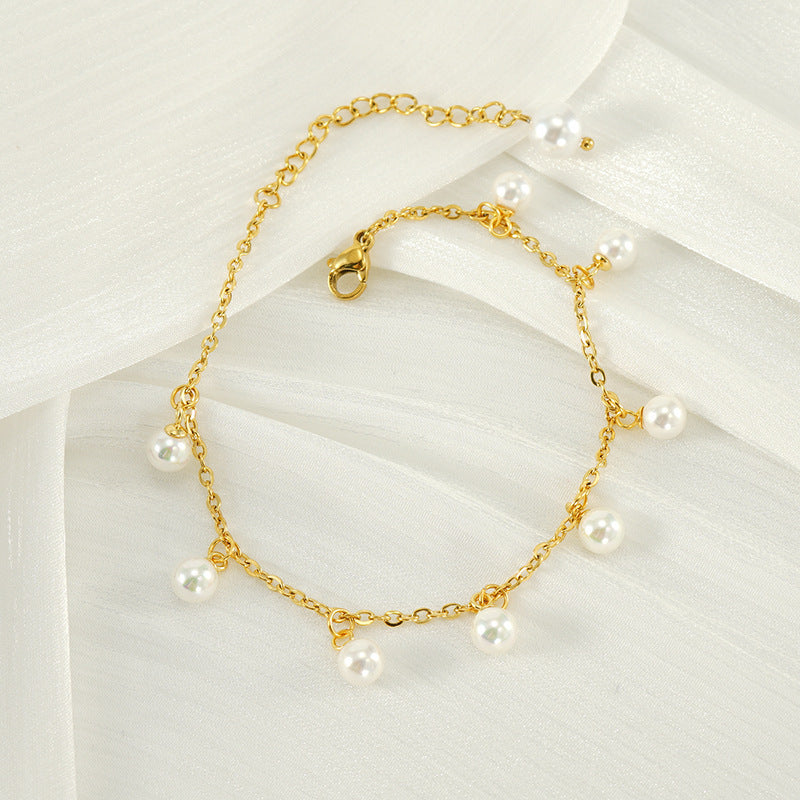 Fashion Tassel Stainless Steel Pearl Anklet