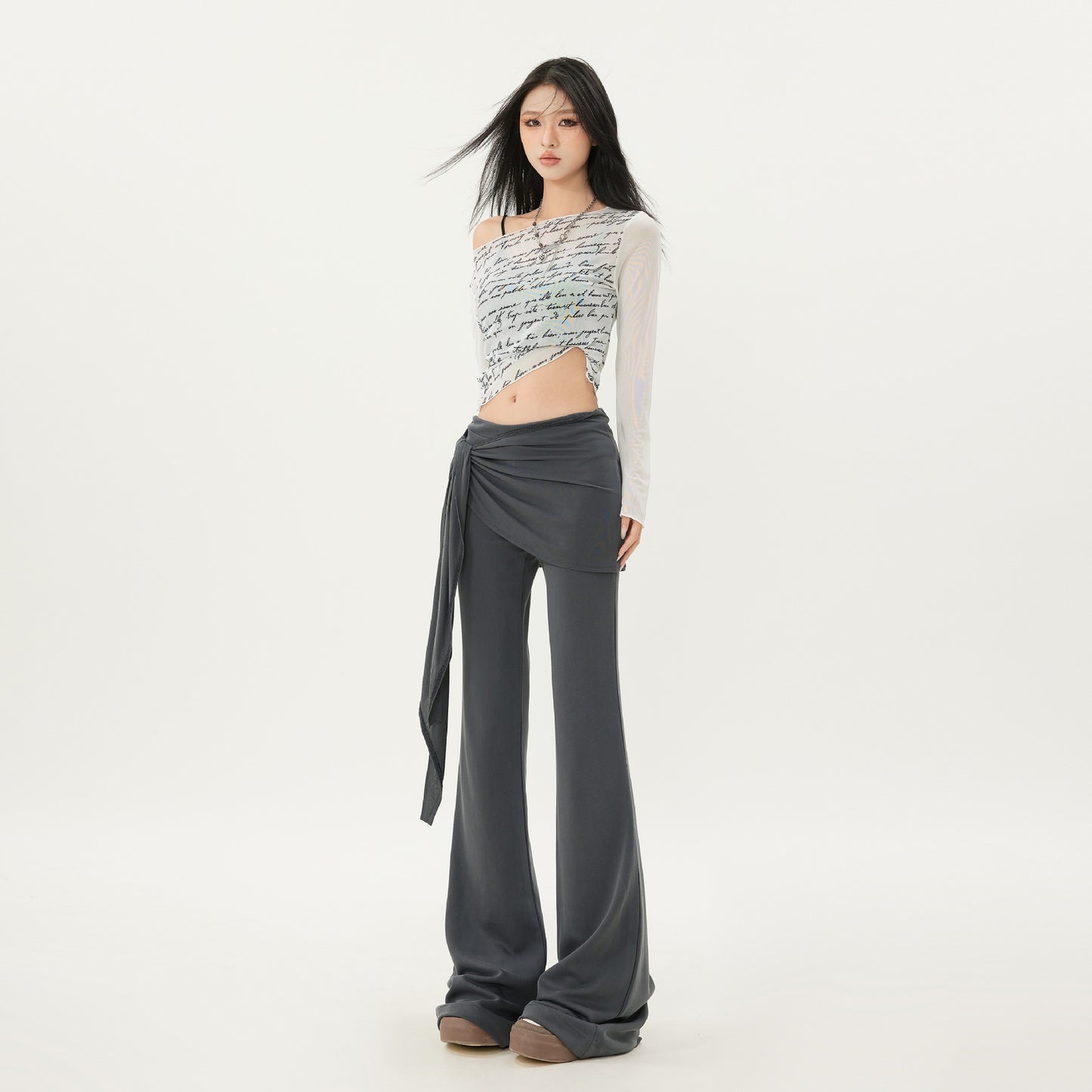 Casual Low Waist Slim Fit Bell-bottom Pants
