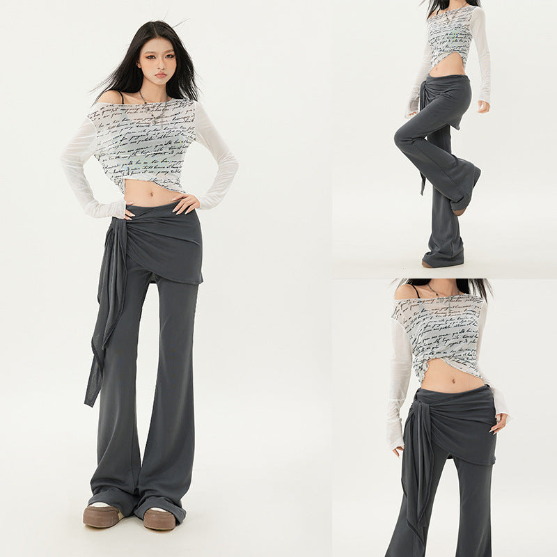 Casual Low Waist Slim Fit Bell-bottom Pants