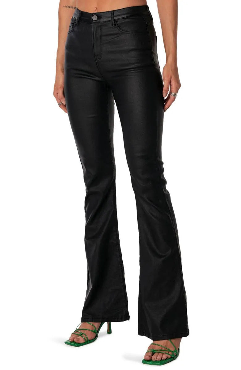 Women's Fashion Denim Leather Bell-bottom Pants