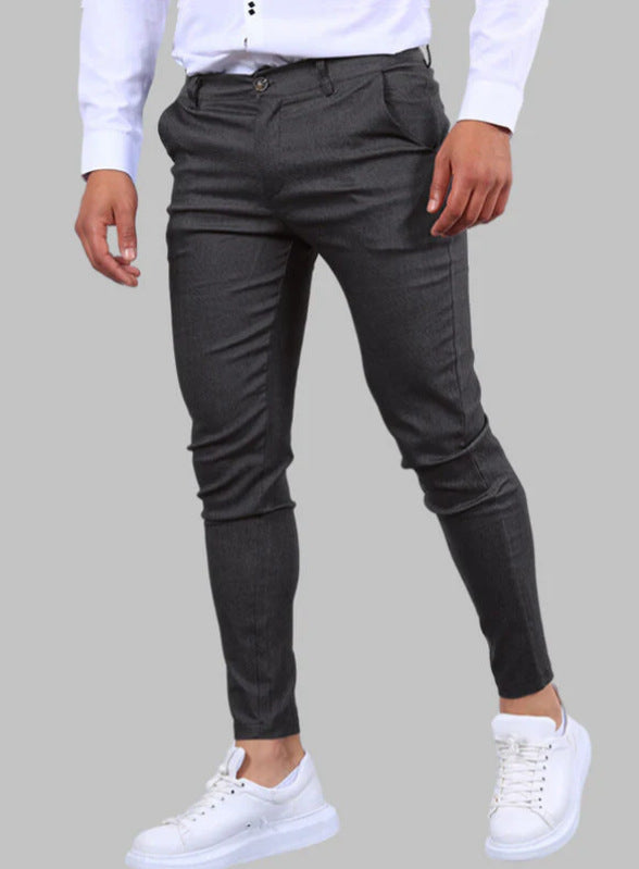 Men's Solid Color Twill Slim Fit Stretch Feet Pants