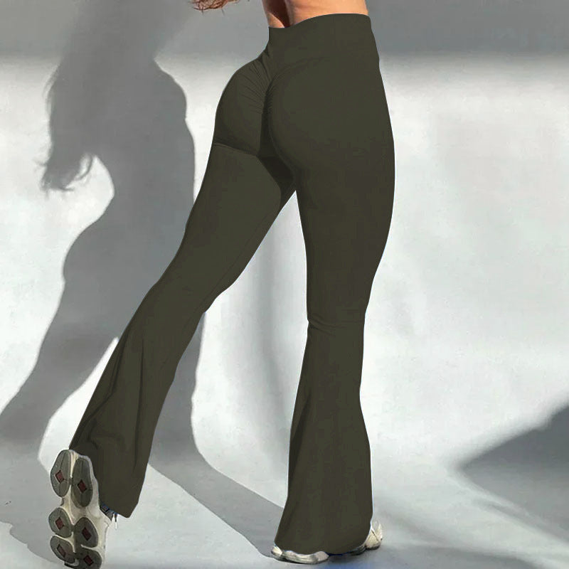 Yoga Rear Wrinkle Slim Fit Bell-bottom Pants Sports Quick-drying Sweat Absorbent Peach Hip Tight Pants
