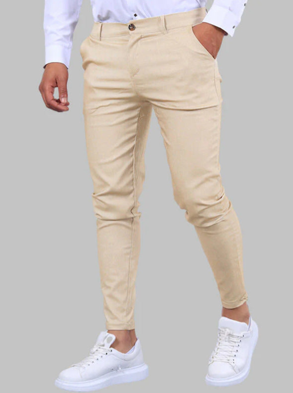 Men's Solid Color Twill Slim Fit Stretch Feet Pants