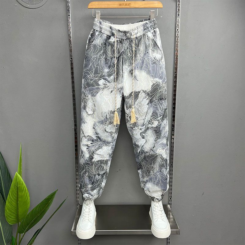 Jacquard Stretch Slim Fit Men's Ankle-tied Pants