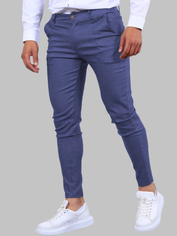 Men's Solid Color Twill Slim Fit Stretch Feet Pants