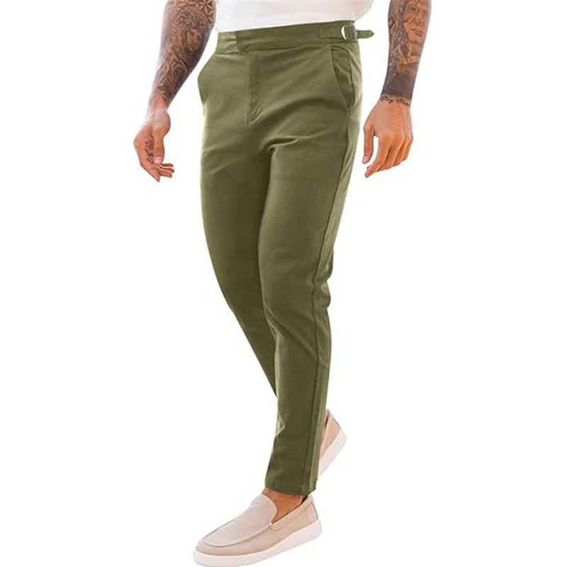 Men's Slim Fit Casual Fashion Street Stretch Twill Mid Waist Pencil Pants